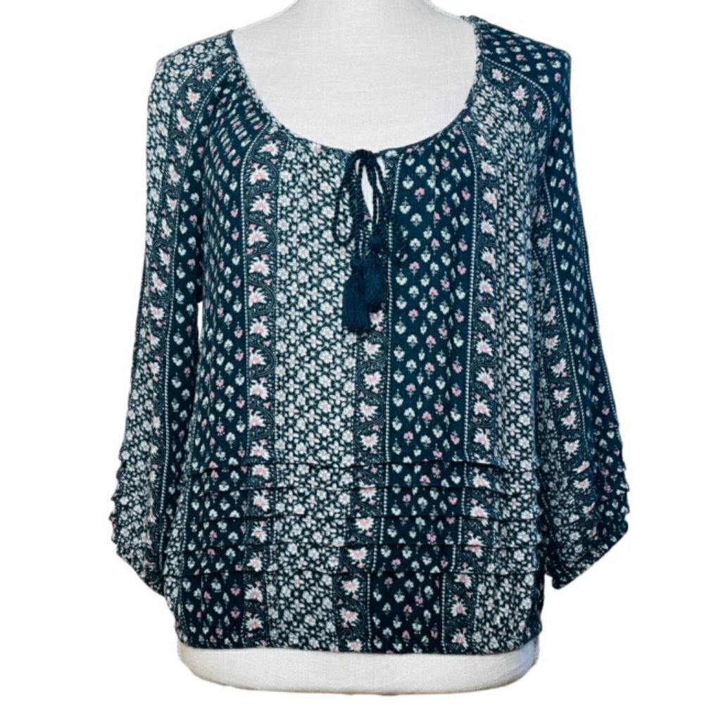 AMERICAN EAGLE Boho Floral Tassell Tie Blouse - Size XS